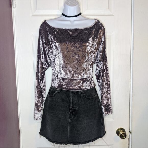 Oh La La Cheri Paris Purple Crush Velvet Velour Off the Shoulder Cropped Top L - Picture 1 of 14